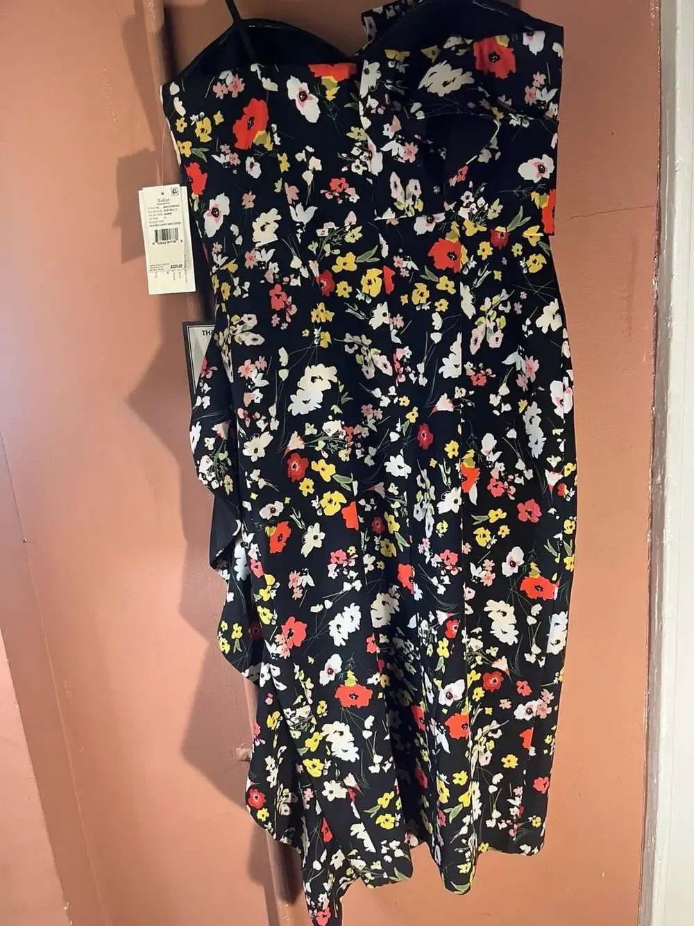 Aidan Mattox Strapless Printed Crepe Midi Dress with Ruffle Detail - Picture 5 of 8